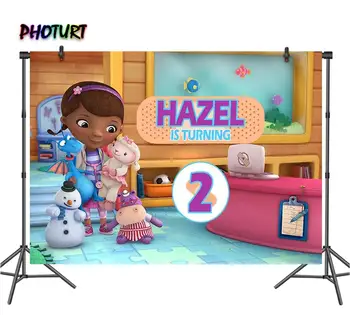 

PHOTURT Doc Mcstuffins Photography Backdrops Girls Birthday Party Background Colorful Indoor Toy Vinyl Photo Studios Props