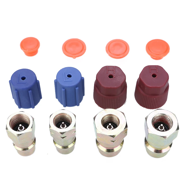 4pcs/set A/C R12 to R134a Lo/Hi Side Retrofit Conversion Adapter Fitting Cap Valve Kit Car Auto Accessories