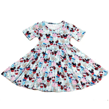

short sleeve boutique summer twil dress with cartoon pattern cute design