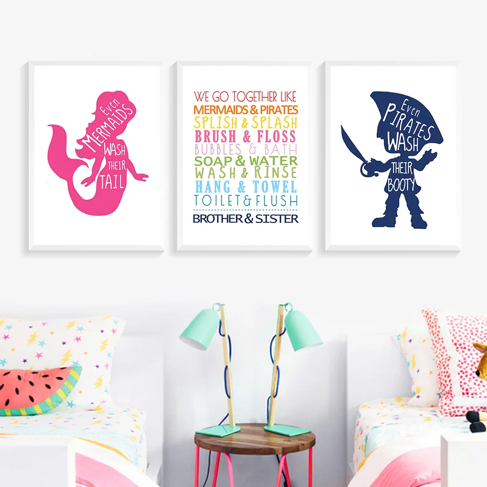 

Watercolor Mermaid Canvas Art Picture Quotes Posters And Prints Pirate Nursery Painting Nordic Poster Letter Bathroom Wall Decor