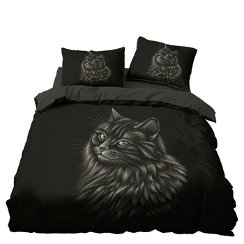 

Black Sketch Cat Animal Bedding Set Bedroom Decor Microfiber Hypoallergenic Zipper Black 1PC Duvet Cover Pillowcases