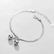 2 слоя 925 пробы Серебряный змеиная цепь браслеты для женщин ювелирные изделия Шарм Регулируемый простой Doubel браслет с колокольчиками браслет