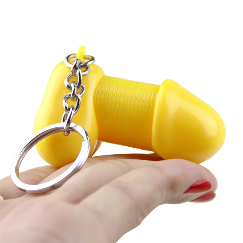 Мужской гениталии ключ цепочка для влюбленных сексуальный эластичный Весна член пенис кольцо для ключей индивидуальные брелки для ключей, подарок женщине человек петух автомобильный брелок для ключей - Название цвета: Yellow