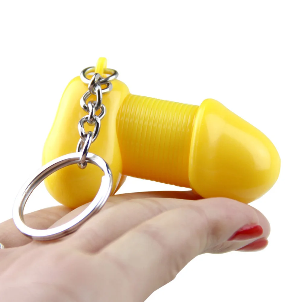 Yellow Мужской гениталии ключ цепочка для влюбленных сексуальный эластичный Весна член пенис кольцо для ключей индивидуальные брелки для ключей, подарок женщине человек петух автомобильный брелок для ключей - Название цвета: Yellow