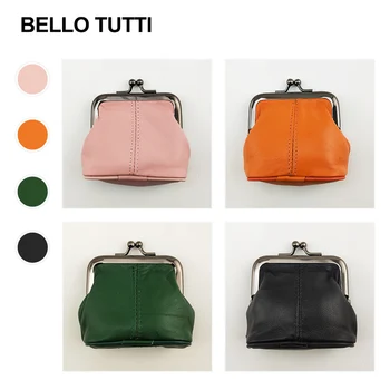 

BELLO TUTTI 2019 New Genuine Sheepskin Leather Coin Purse Women Wallets Metal Farme Female Small Change Purse Mini Key Case Bag