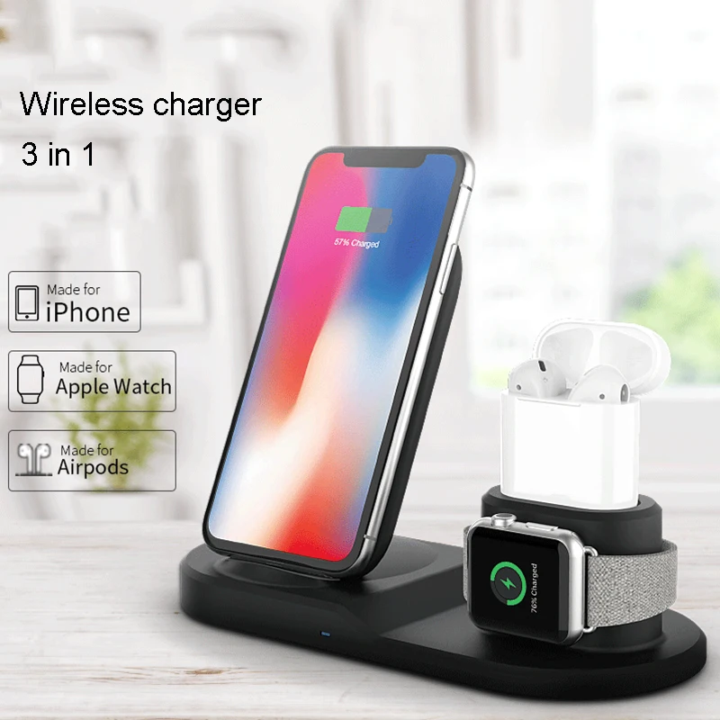 3 в 1 10 Вт Qi Беспроводная зарядка Индукционная зарядная подставка для iPhone XS Max для Airpods для Apple Watch док-станция