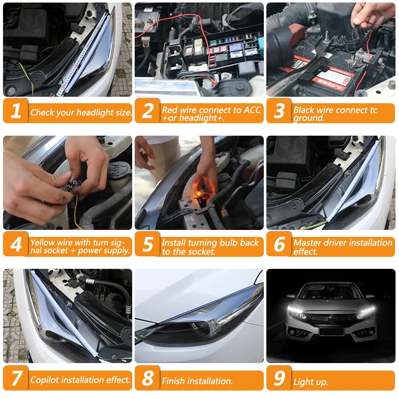Автомобильный Светодиодные ленты Белый DRL и желтый течет дневные ходовые огни