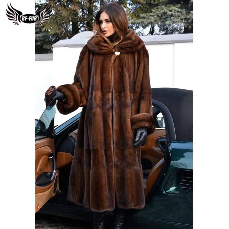 BFFUR 120cm Long Real Mink Fur Coats Luxury Women 2022 Winter Fashion Overcoats Natural Whole Skin Mink Fur Jackets With Collar