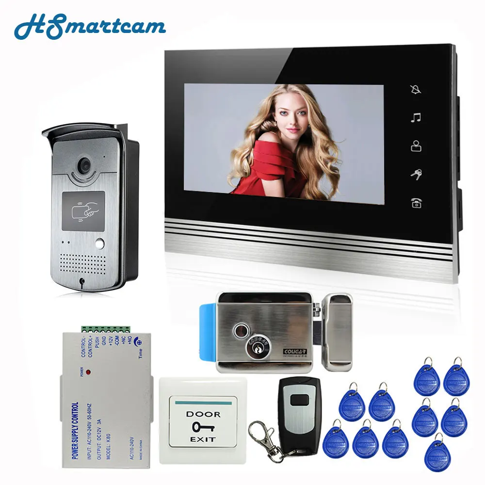 7 inch Video Door Phone Video Intercom System 1 Touch Monitor+RFID Doorbell  LED HD Camera Electric Lock In Stock FREE SHIPPING