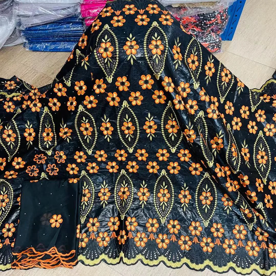 Черная африканская богатая ткань Bazin Brocade Fabric Brode Lace 7 ярдов/партия | Дом и сад