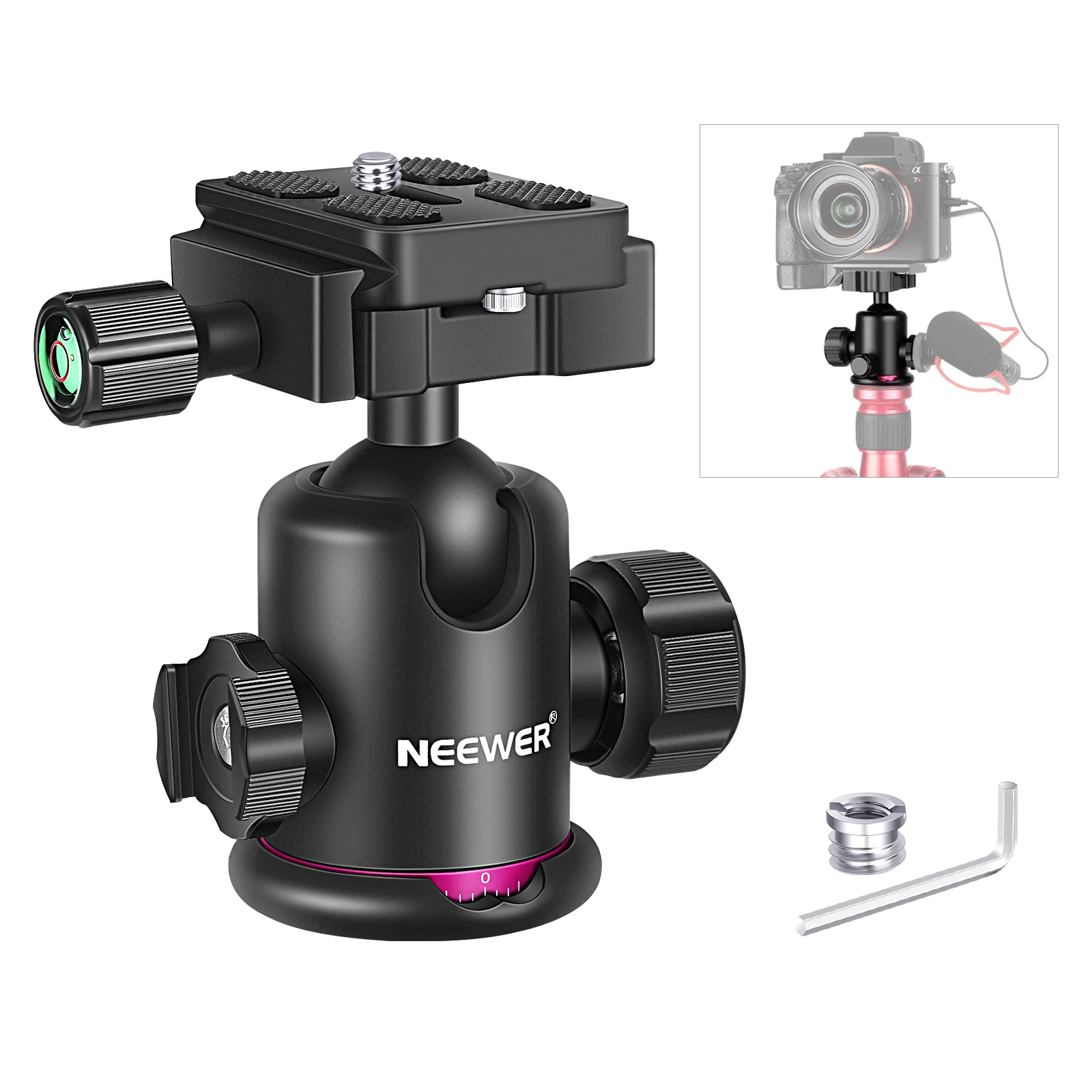 Metal Tripod Ball Head Mount 1/4inch Quick Release Plate for Camera 