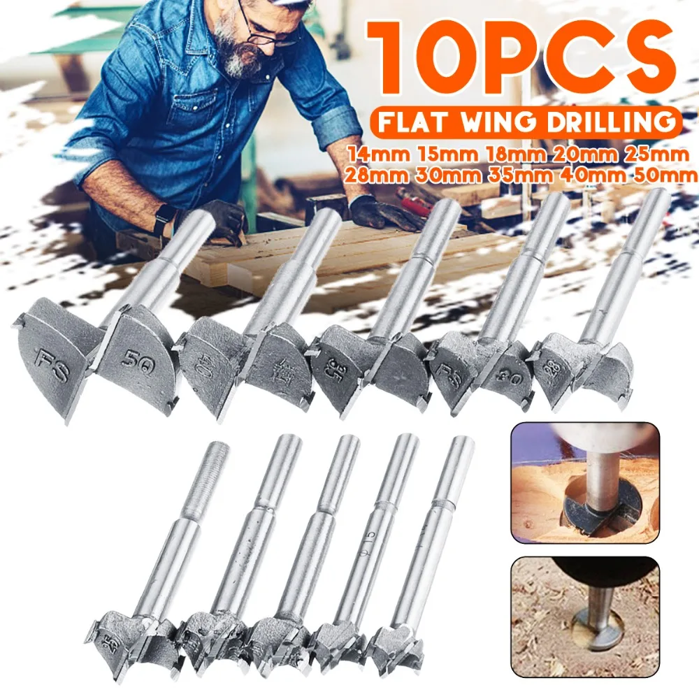 10Pcs/Set auger drill bits cutter kit wood boring hole saw set woodworking tools Diameter 14/15/18/20/25/28/30/35/40/50mm | Инструменты