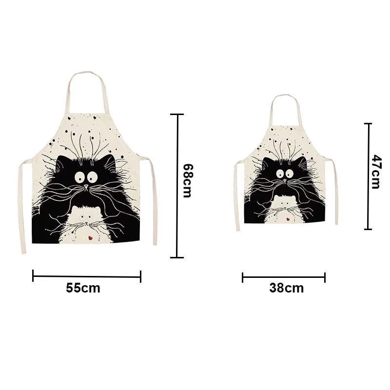 Cotton Linen Cute Cat Cartoon Apron Kitchen Cooking Bib Funny Aprons For Women Men Baking Accessories Clean Home Tools c2715