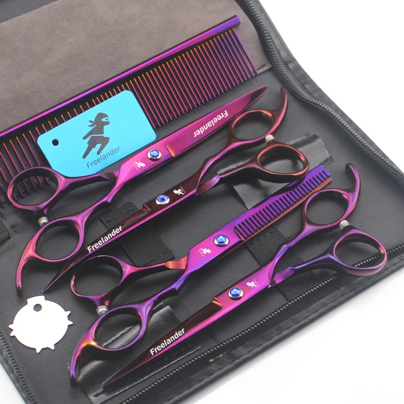 6.0inch professional scissors dog pet grooming polishing tool animal hair Cutting Scissors and Double tail curved scissors