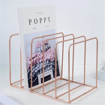

Metal Bookshelf Office Rose Gold Square Book Block Desktop Magazine Notebook Storage Rack Desktop Iron Organizer Shelf