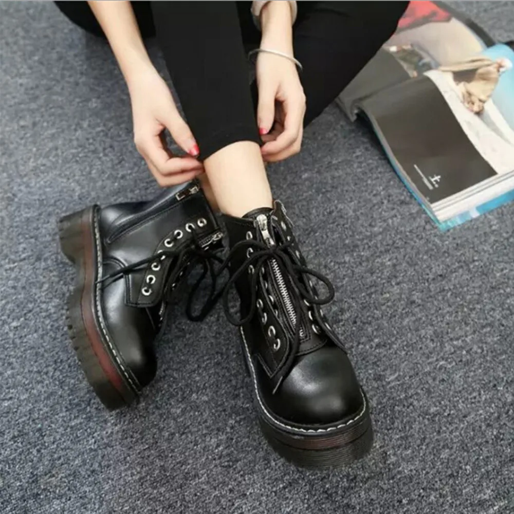 New Women Boots Winter Shoes Women Platform Boots Motorcycle Ankle Boots Leather Shoes Woman For Martin Boots Ladies Botas Mujer
