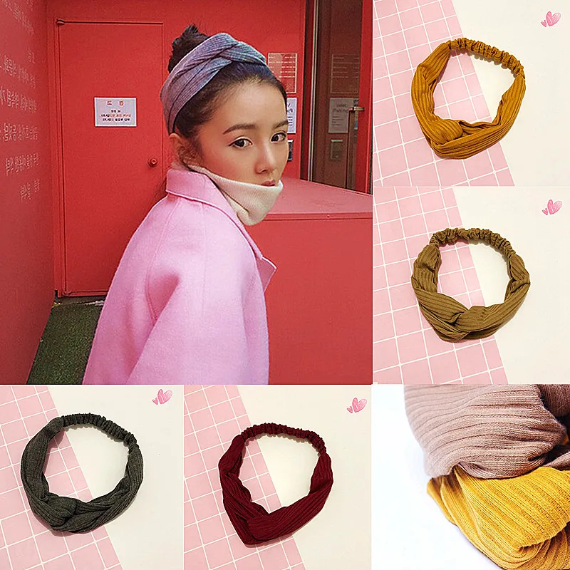 

2020 New Spring Autumn Female Headband Solid Korean Girls Hairband Fashion Cross Knot Elastic Hair Bands Hair Accessories Soft