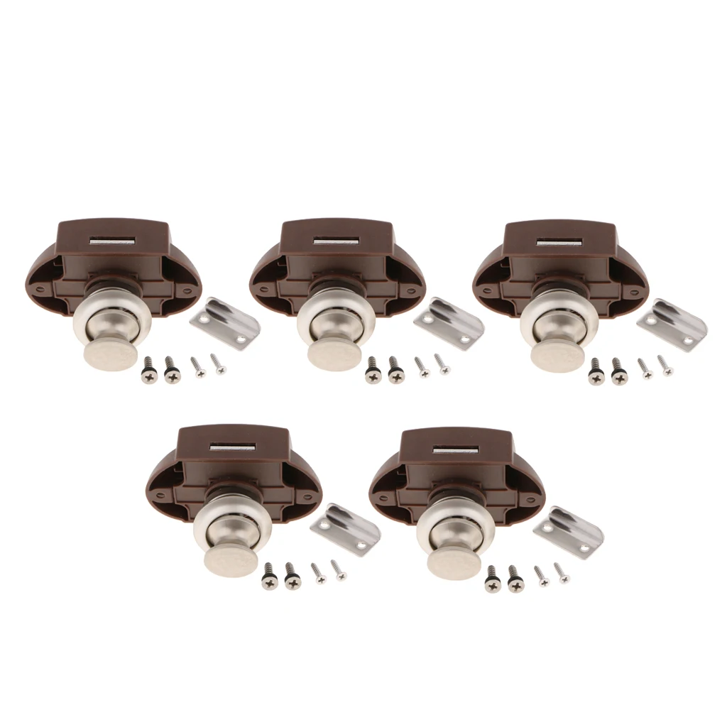 5 Sets Keyless Push Button Latch 304 Stainless Steel for RV Motor Home Camper Caravan Cupboard Lock - Pearl Nickel