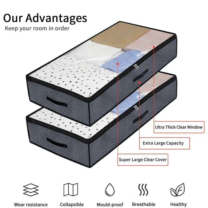 Fashion2 Large Undersized Storage Bags with Metal Zips, Foldable Bedding, Quilts, Blankets, Pillows, Sweaters, Heavy Duty Foldab