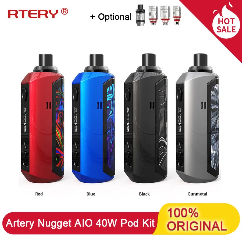 Оригинальная артерия Nugget AIO 40 Вт Vape Pod Комплект с 1500 мАч встроенной батареей и RBA