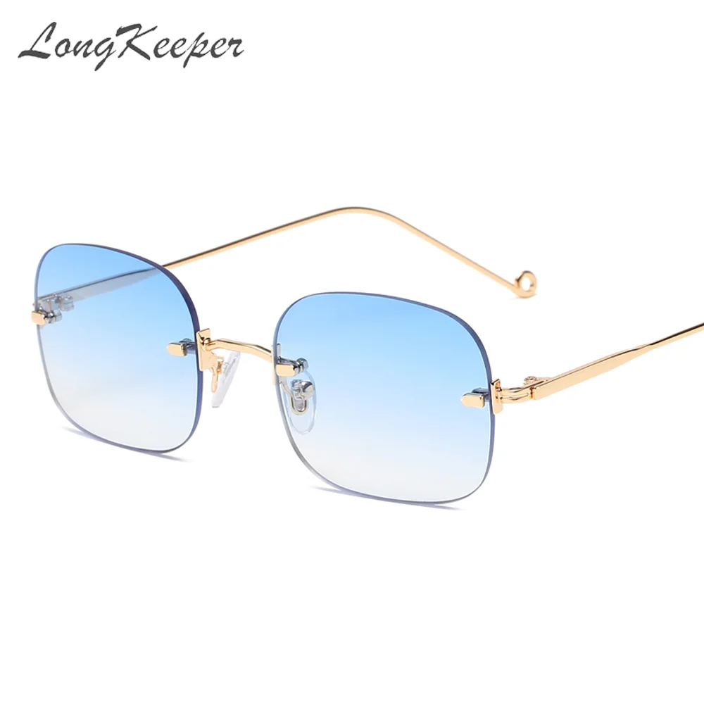 

LongKeeper Small Square Rimless Sunglasses Women Fashion Vintage Gradient Sun Glasses Men Ocean Lens Eyewear Gafas UV400