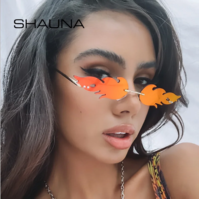 Женские солнцезащитные очки без оправы SHAUNA маленькие волнистые кошачий