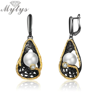 

Mytys Vintage Dangle Drop Earrings Black Color Statement Earrings for Women Pearl Jewelry CE620