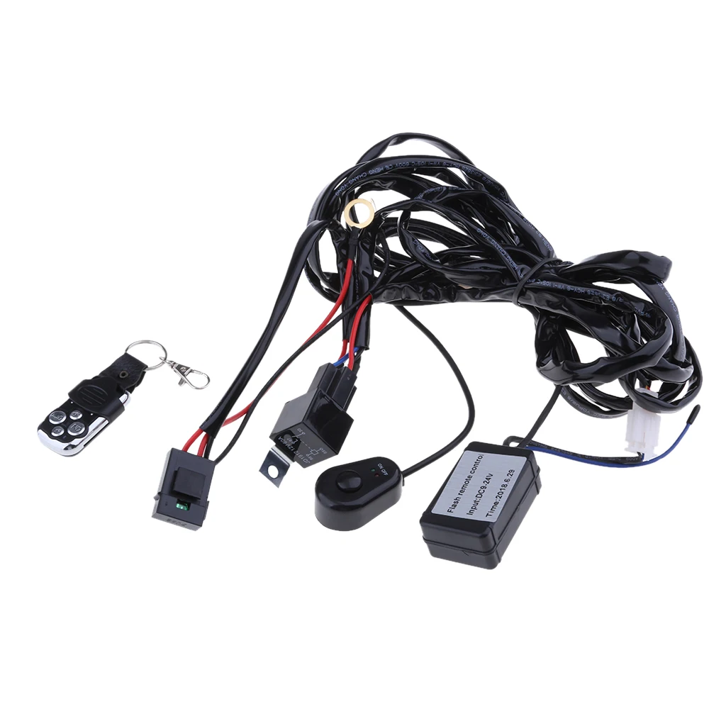 12V-24V Car Remote Control Flash Strobe 2 Lead LED Light Wiring Harness Kit