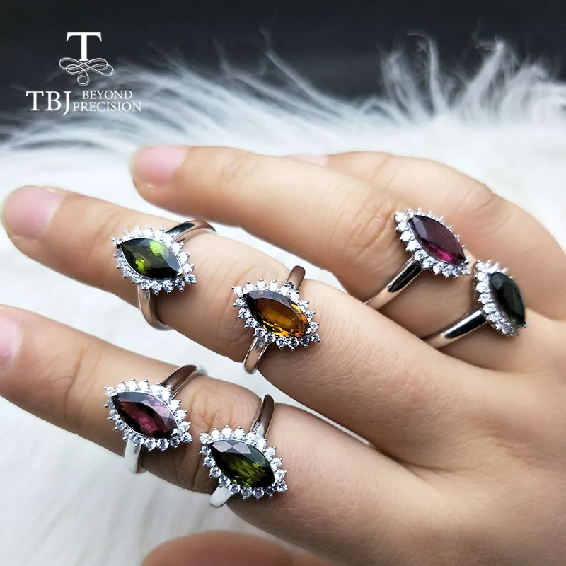 TBJ, натуральный множественный турмалиновый 1.25ct драгоценный камень кольцо 925 стерлингового серебра ювелирные украшения для женщин хороший подарок Специальная цена