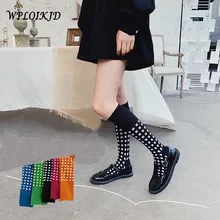 Осенне-зимние качественные повседневные цветные новые гольфы носки в сетку модные трендовые индивидуальные хлопковые носки до середины икры женские Sokken
