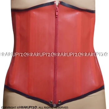 

Red With Black Trims Sexy Latex Corsets With Zipper At Front Lacing At Back 0.4mm Rubber Bustiers Top Clothing CY-0018