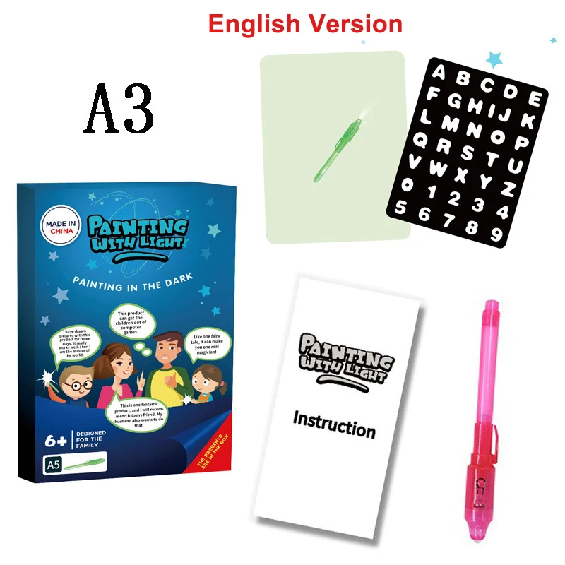 A3 English Ver. Светящаяся доска для рисования детская забавная развивающая для рисования граффити Рисование планшет Рисование с подсветкой-забавная флуоресцентная ручка обучающая игрушка - Цвет: A3 English Ver.