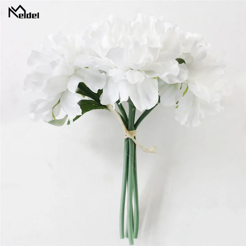 Искусственный Пион из шелка, 5 головок, цветы для невесты, букеты, Искусственный Пион, украшение для свадебной вечеринки, Искусственный Пион для дома - Цвет: White