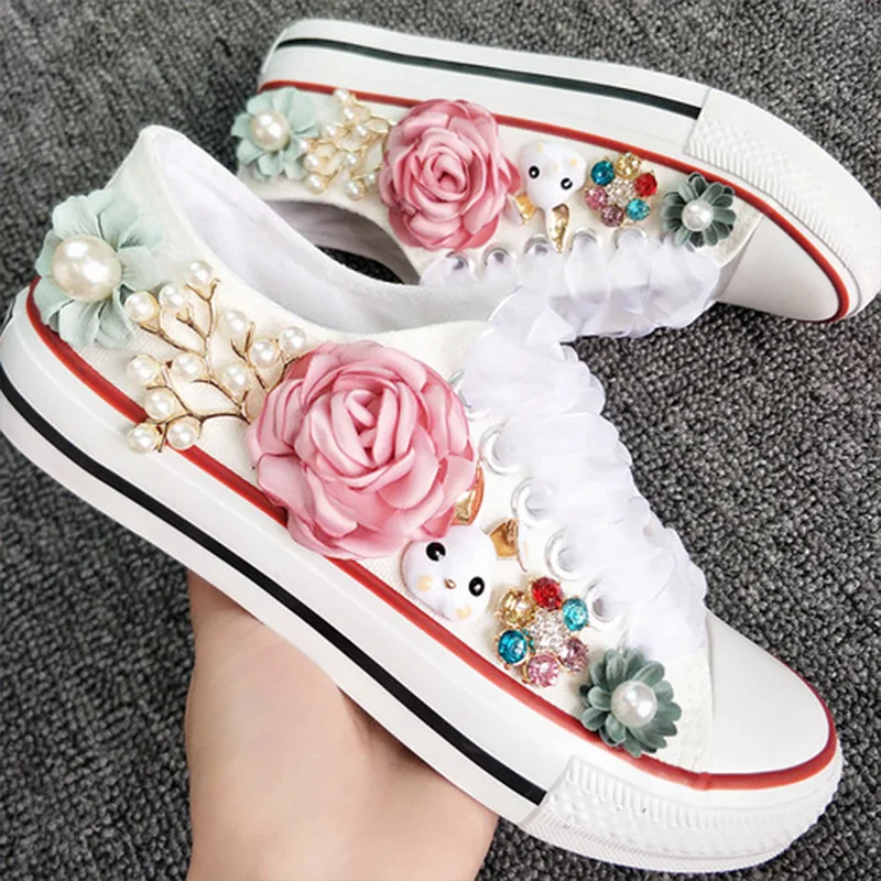 

Women Canvas Shoes Riband Flord Superstar Vulcanized Shoes Girls Lace Up Non Slip Cozy Casual Woman Sneakers 2020 New