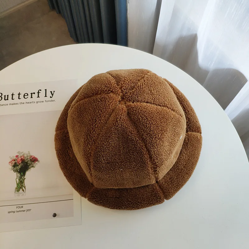 Caramel Меховые толстые теплые зимние шапки, Женские однотонные вельветовые кепки с плоским верхом для девушек, Женская плюшевая шапка - Цвет: Caramel