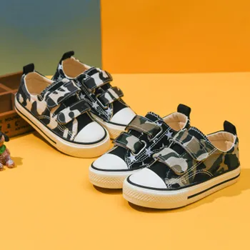 

2020 Spring Camouflage Style New Children's Casual Shoes Unisex Star Camouflage Stitching Low Band Canvas Shoes With Hook&Loop