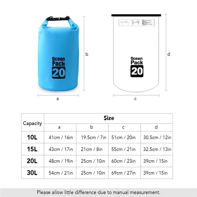 PVC Waterproof 3L 5L 10L 15L 20L 30L Outdoor Swimming Bags Diving Compression Storage Dry Bag For Man Women Kayaking Backpack