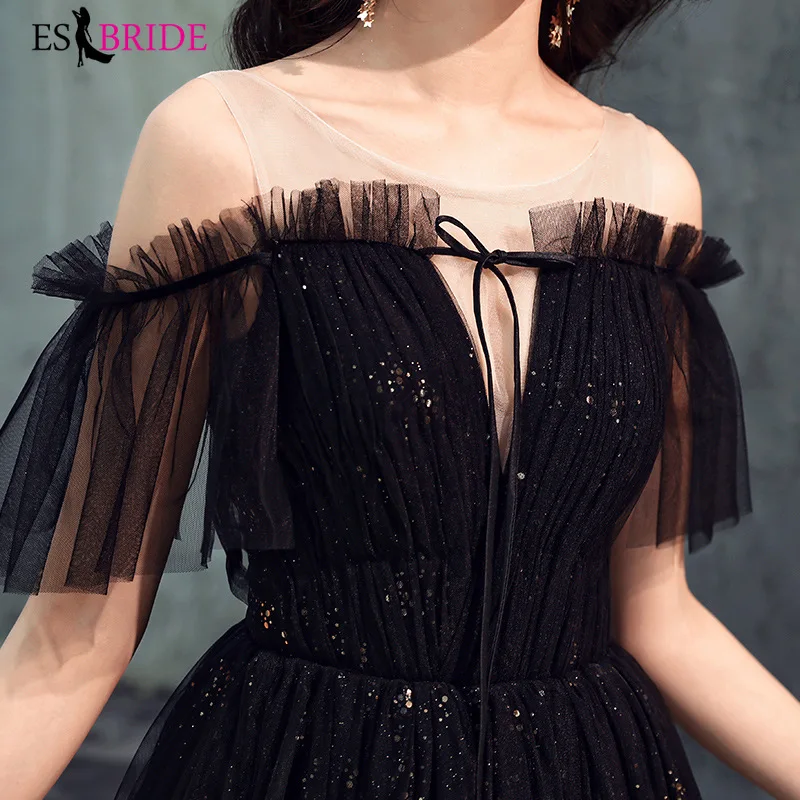 Robe De Soiree, элегантные тюлевые вечерние платья, Длинные ES1904-1, трапециевидные, с открытыми плечами, короткие, без рукавов, иллюзионные вечерние платья Vestidos