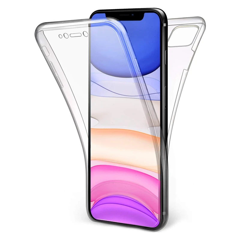 Всего тела 360 градусов Прозрачный чехол для iphone 11 Pro MAX 10 XR X XS MAX 6, 6 S, 7, 8plus, спереди и длинное сзади 2 слоя протектор Мягкий ТПУ чехол с мультипликационным рисунком