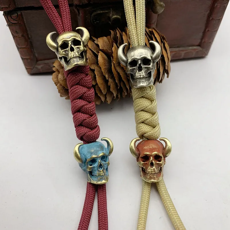 Goat Horn Skull Brass Knife Lanyard Pendant Copper Skeleton Head