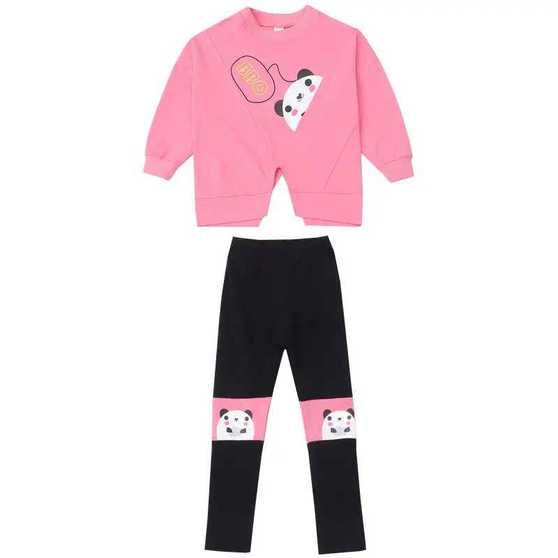 Комплект одежды для девочек-подростков; спортивный костюм с рисунком панды; детская одежда; школьный костюм для подростков; хлопковый топ+ леггинсы