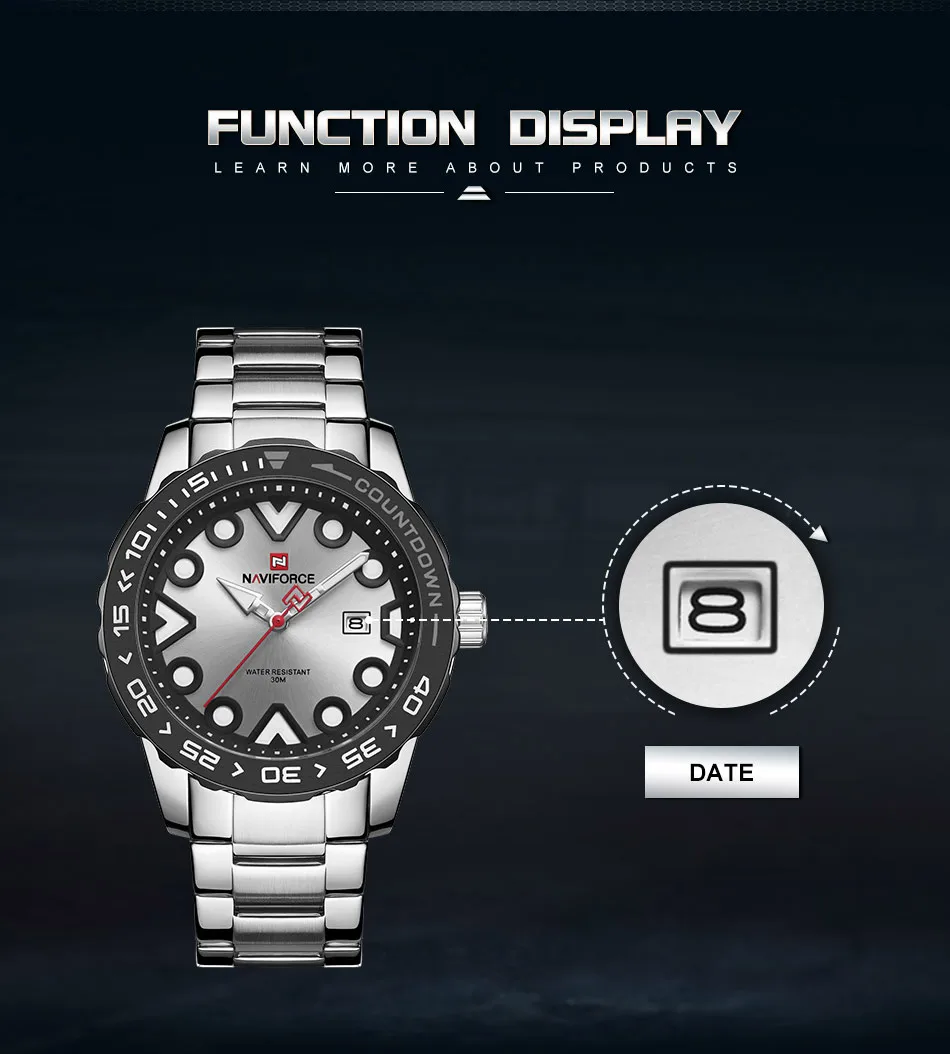 Мужские часы, топ класса люкс, бренд NAVIFORCE, спортивные часы для мужчин, стальной ремешок, водонепроницаемые, кварцевые наручные часы, Relogio Masculino
