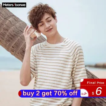 

Metersbonwe Men's T-shirt Striped Shirt for Male Knitted Summer Trend T-Shirt Casual Striped Short Sleeve футболка мужская