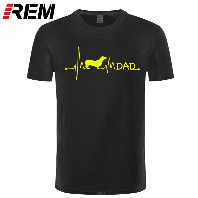 REM heartbeat pulse line такса teckel dad dog Подарочная футболка на заказ стандартная с круглым