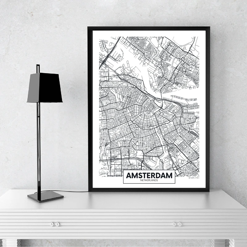 Modern-City-Amsterdam-Map-Minimalist-Canvas-Painting-Black-and-White-Wall-Art-Print-Poster-Pictures-For (2)