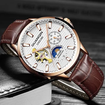 

Top luxury brand GUANQIN automatic mechanical watch Tourbillon Skeleton watch Men Multifunction man Clock Relogio Masculino