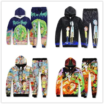 

New Harajuku Cartoon Rick And Morty 3D Print Sweatshirts Pullover Hoodies Colorful Tracksuit Hooded Tops Pants Sportwear Outfit
