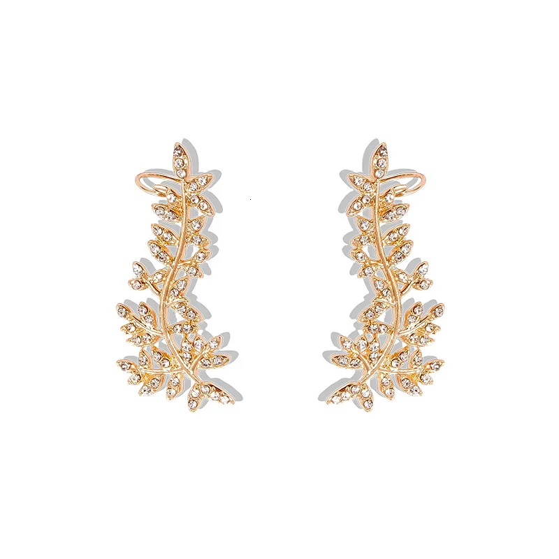 Jouval, винтажные серьги-клипсы в виде золотых листьев, Boho, CZ, кристалл, каффы для ушей для женщин, женские модные ювелирные изделия, не прокалываются, массивные серьги