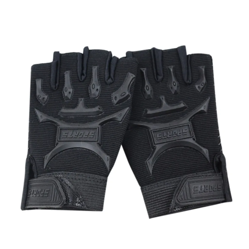 Детские перчатки для велоспорта, спортивные короткие перчатки с полупальцами, спортивные перчатки для тренировок на открытом воздухе с поддержкой запястья для фитнеса - Цвет: Black