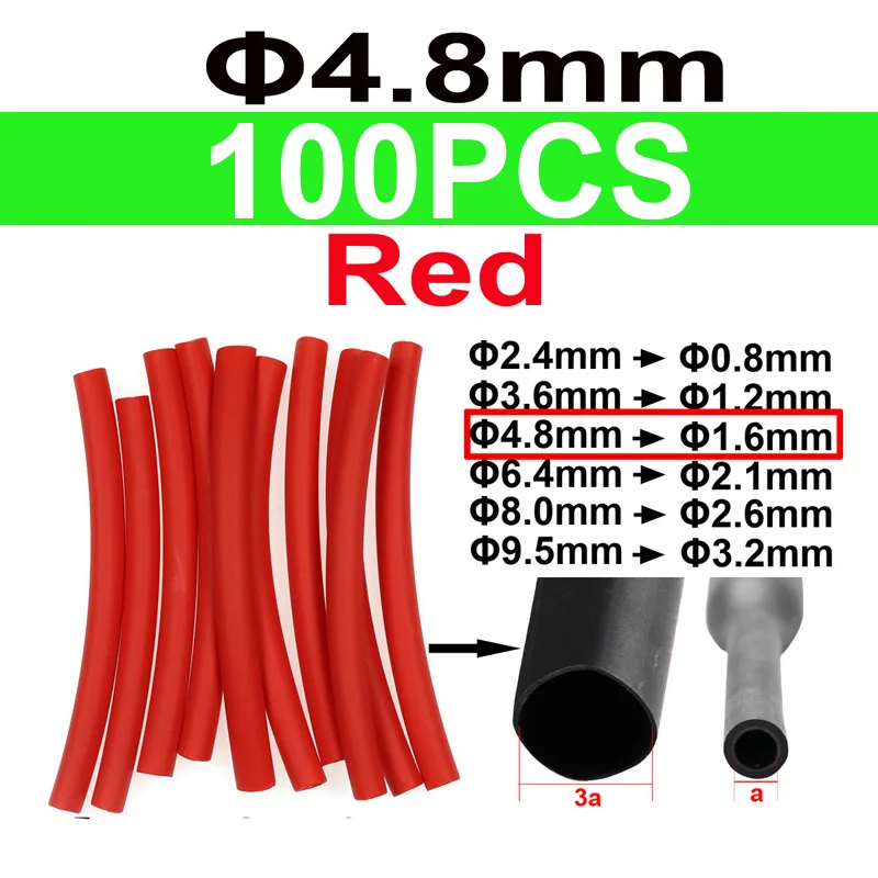 Red 4.8mm 100pcs 100 шт. мягкая сверхпрочная клейкая трубка для ловли карпа, термоусадочная трубка 2,4-9,5 мм, рыболовные снасти для соленой воды, нагревательная термоусадочная трубка, аксессуары для ловли карпа - Цвет: Red 4.8mm 100pcs